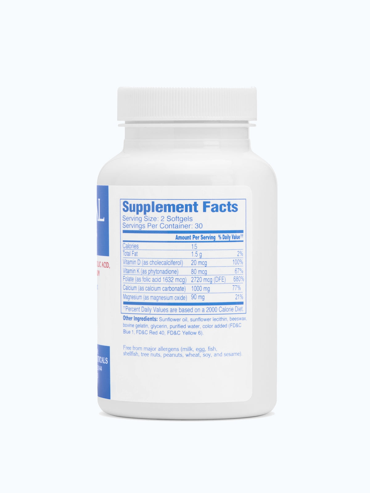 Actical Supplement Facts label
